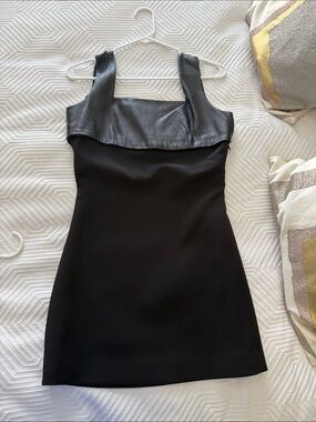 The Kooples Black Mini Dress with Faux-Leather Trim